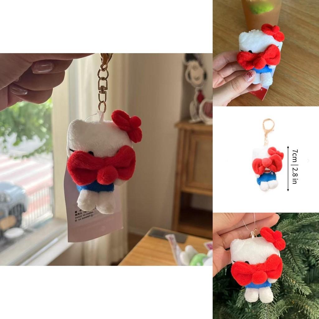 Charming Cute Kt Cat Plush Keychain With Face Covering Bowknot Design For Teens