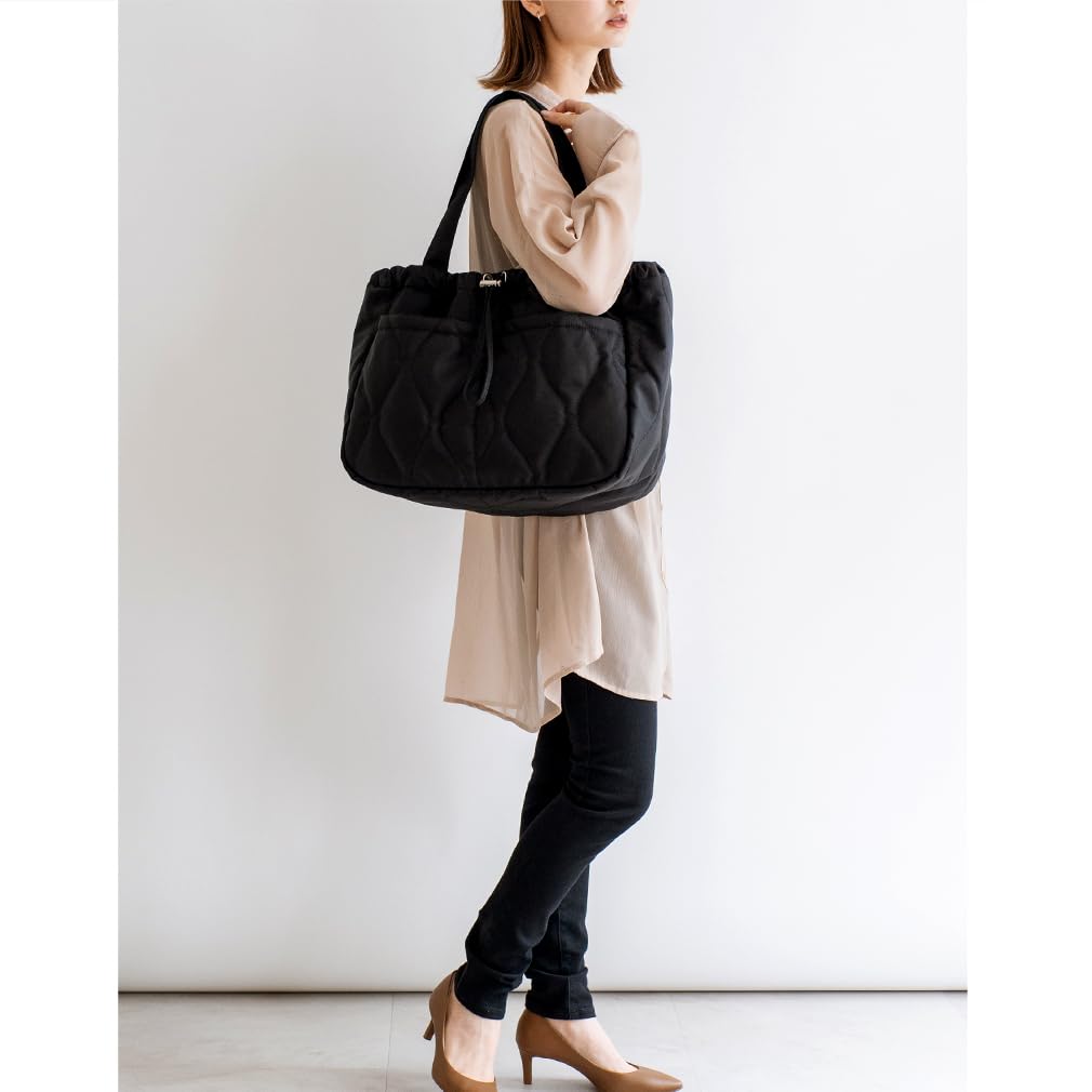 Vita Felice Front Pocket 2 Type Tote Bag for Women [VITAFELICE] Inb-90046z (Quilted Black)