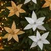 25cm Simulation Glitter Flower Realistic Xmas Tree Ornaments Poinsettia Flower  New Year Decor