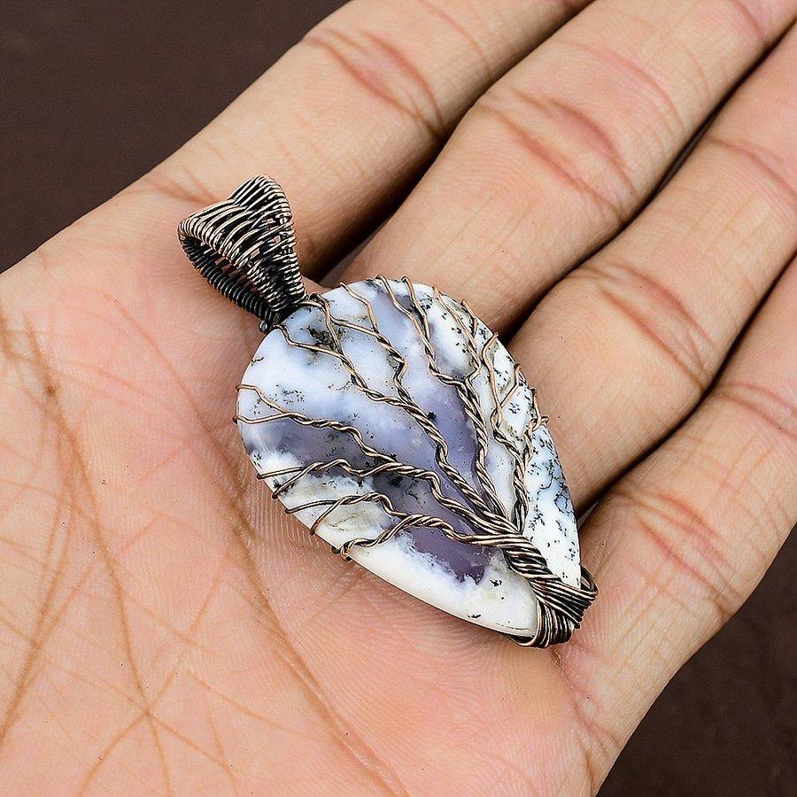 Dendrite Opal Handmade Copper Wire Wrap Jewelry Pendant 2.36" V8U93