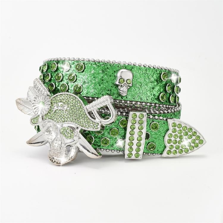 Popular Rhinestones Studded Skull Buckle Belt for Adult Sequined Belt All Matching Western Belt Glittering Belt for Daily