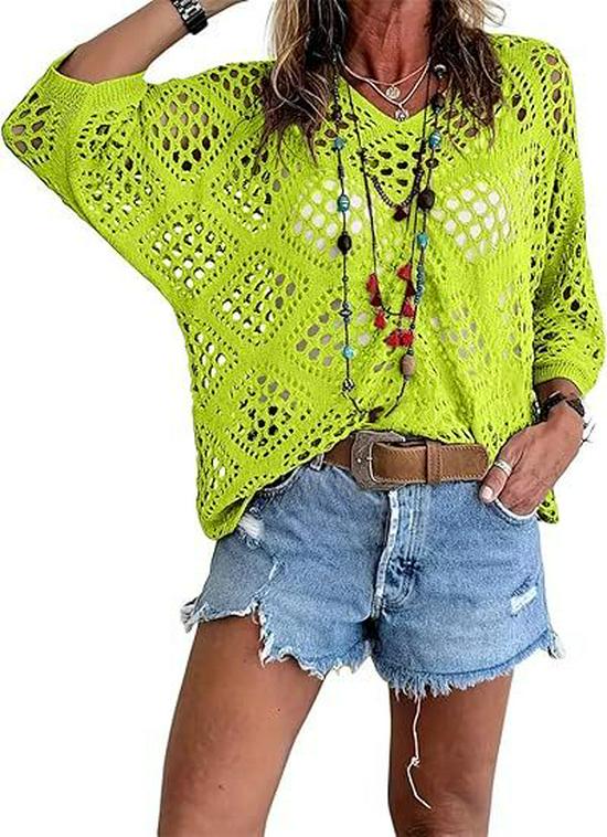 Cardigan lavorato a maglia da donna con scollo a V, intagli a forma di diamante e maniche a pipistrello, per la primavera/estate europea