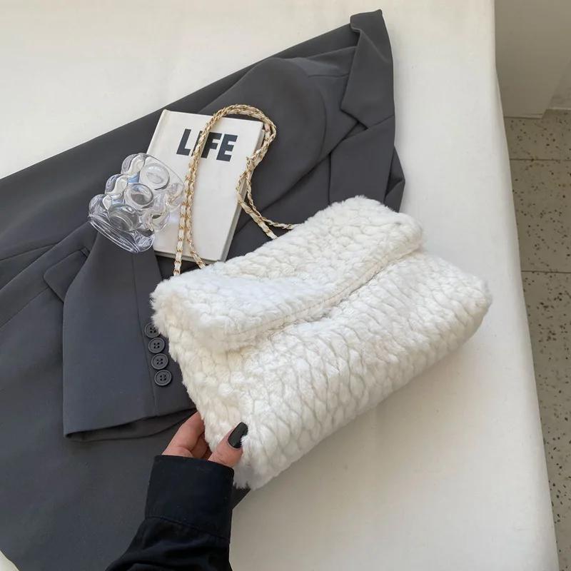 

Сумка через плечо из меха ручной работы с вышитой ромбической цепочкой, большой вместимости, новая мода