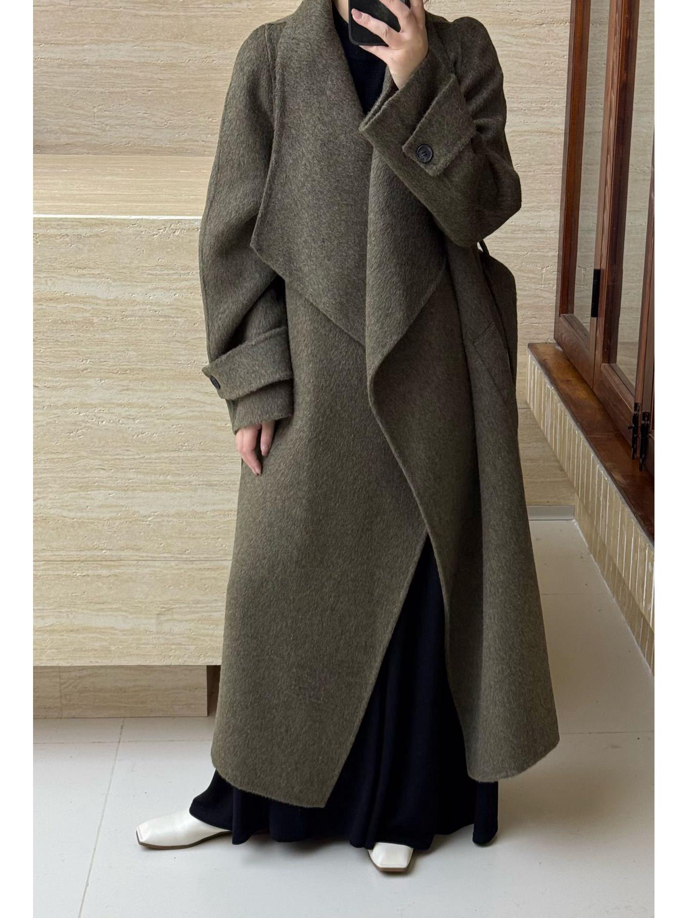 

Жіноче вовняне пальто Qingmu у стилі Хепберн, двостороннє, наддовге та приталене, на осінь/зиму Small