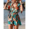 Summer Women Jumpsuit Ladies Clothes Ruffle Sleeve Belt Short Pantskirt Jumpsuit Women