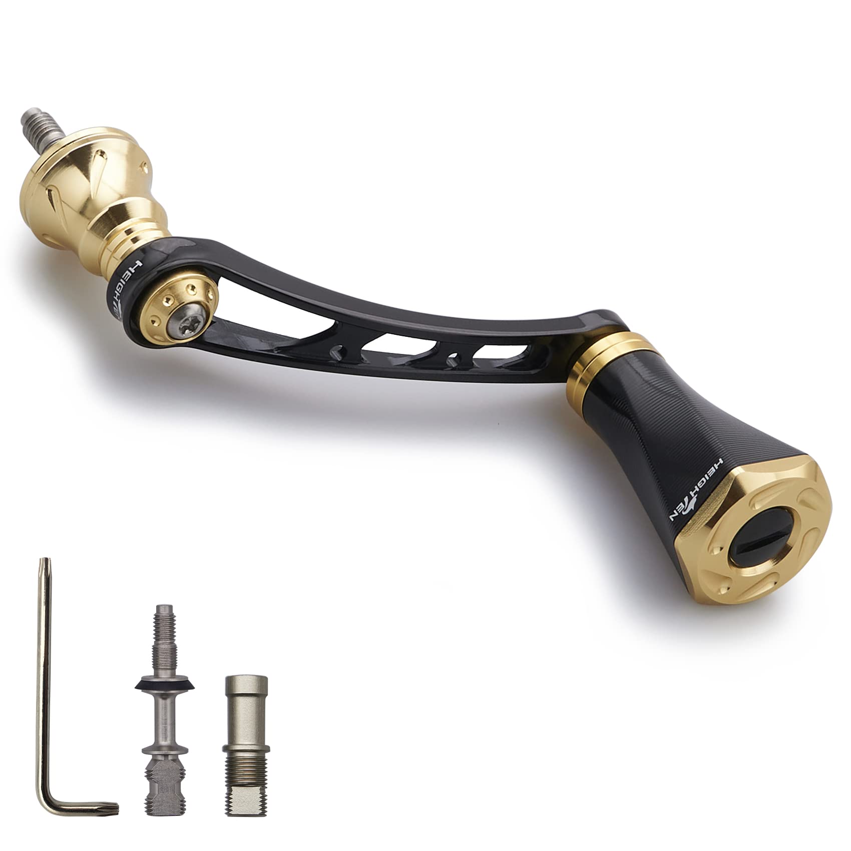 

HEIGHTEN 56mm Reel Handle with 23mm Knob for Universal Spinning Reels Tornado Series Shimano, Daiwa, (Black/Gold) (396)