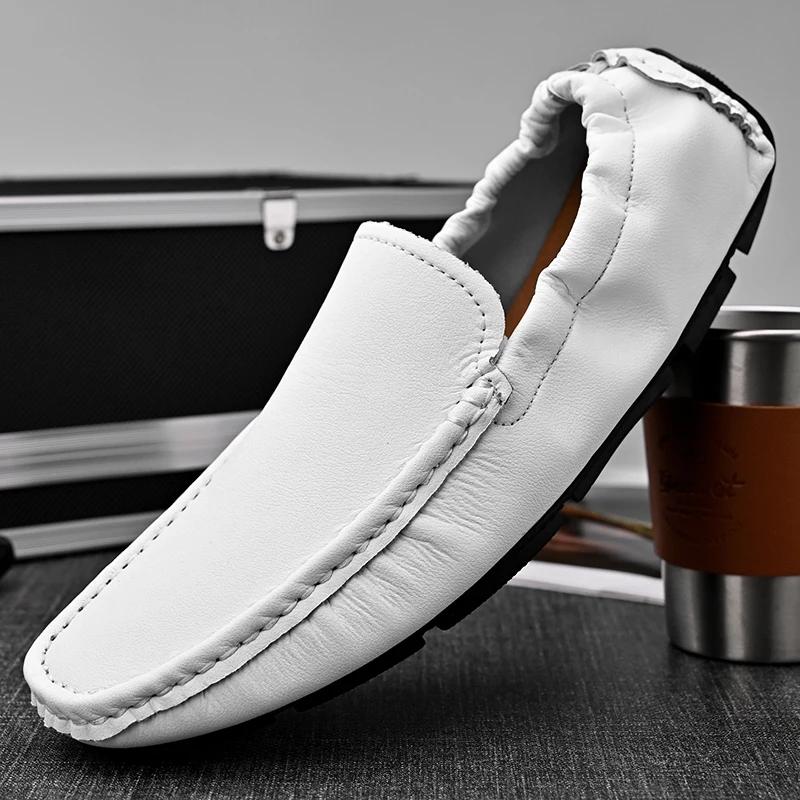 Fashion Genuine Leather Men Loafers Shoes High Quality Moccasins Driving Shoes Green Orange Office Shoes Casual Loafers Big Size 38-49