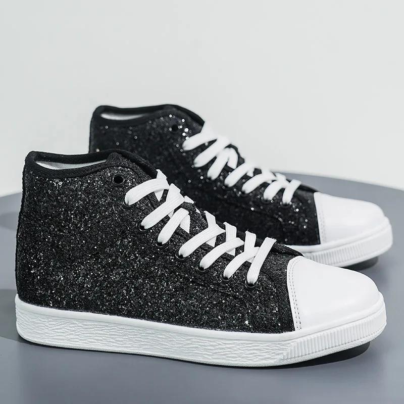 Luxury Red Designer Shoes Women High top Sneakers Lightweight Women's Vulcanized Shoes Fashion Glitter Sneakers Woman