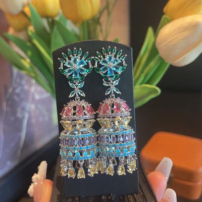 Birdcage Color Wind Chime Earrings Fringed Water Droplets Slightly Inlaid Zircon Heavy Industry Jewelry Earrings