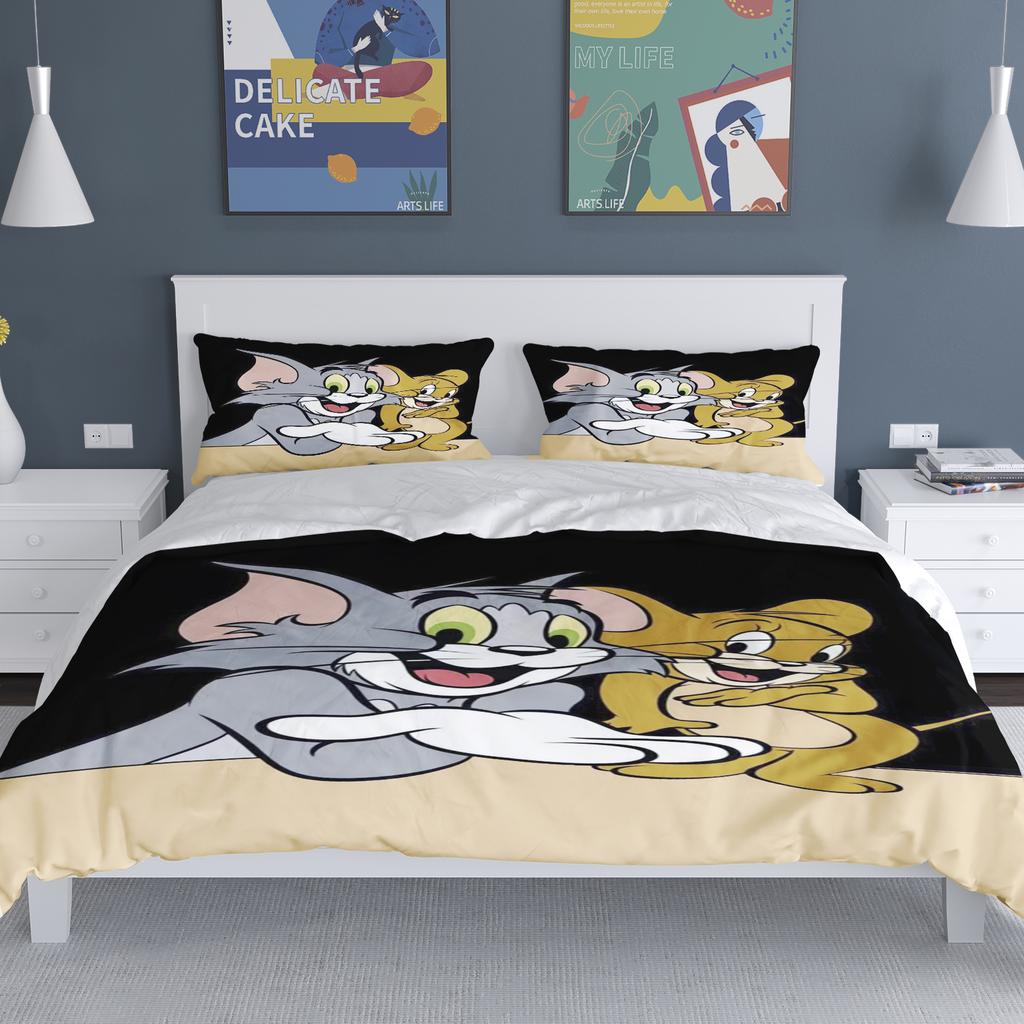 Duvet Cover Cats Set for Childern Home Boys Girls Cartoon Co-branded Jerry Mouse Modern 2 Piece Bedding Sets