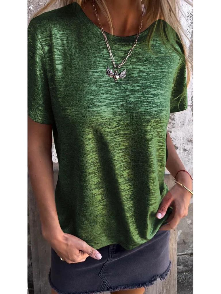 2024 Summer Cross-border European & American Women's Round Neck Short Sleeve T-shirt with Hot Stamping