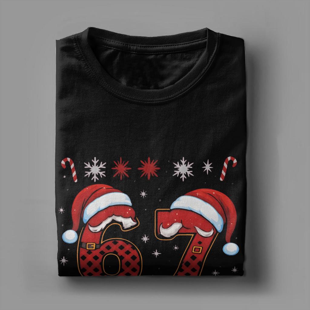 Funny 67 Six Seven Squad Meme Christmas Ugly T-Shirt Men Pure Cotton Tee Shirt Round Neck Short Sleeve T Shirt Gift Idea Clothes