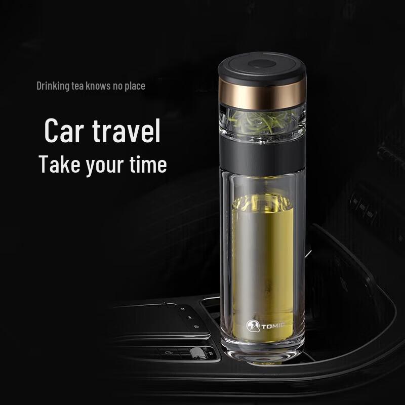 TOMIC Portable Double-Layer Glass Tea Cup