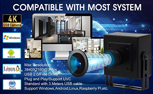 Cameră ELP Cameră web USB 4K Mini cameră cu unghi larg 170 de grade Obiectiv Fisheye Cameră web Full HD 2160P 30FPS Cameră Sony și driver Distribuție video Acasă