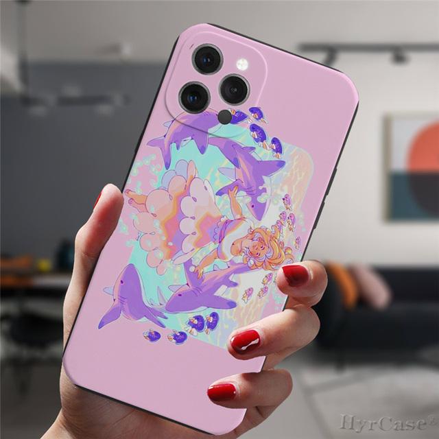 For Iphone 13 11 12 14 Pro Max X Xs Xr Mini 6s 7 8 Plus Xsmax Black Case Cosmic Whale Shark Animal Art Silicone Protective Cover