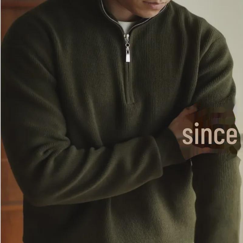 Men's Winter Long Sleeve V-Neck Zipper Polo Sweater 2024