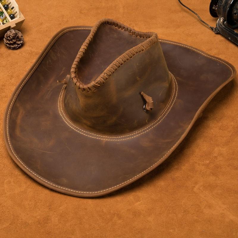 Mens Genuine Leather Cowboy Hat With