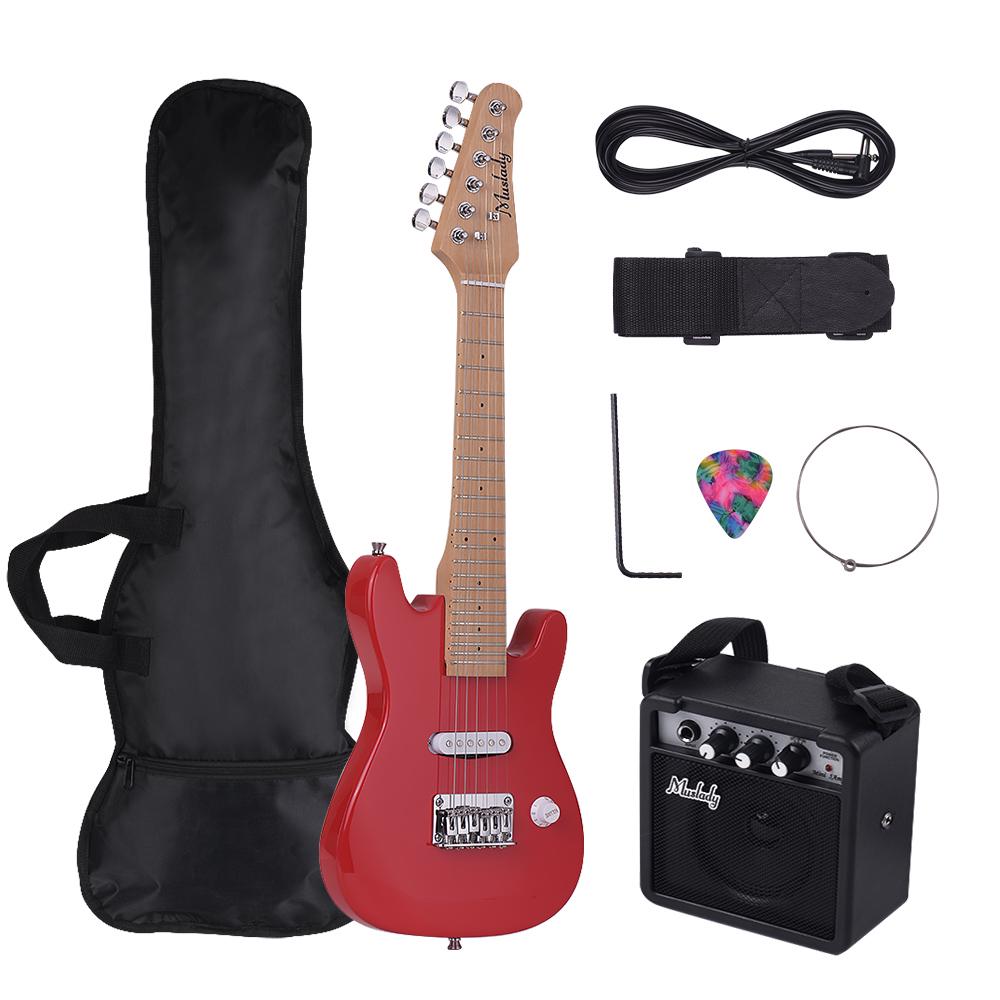 Muslady 28 Inch Kids Children ST Electric Guitar Kit Maple Neck Paulownia Body with Mini Amplifier