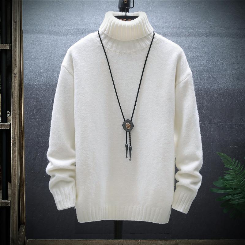 

Men s Turtleneck Sweater Men s Slim-fitting Autumn and Winter New Casual Winter Korean Version Thickened Knitted Sweater Warm Bottoming Shirt 3XK белый