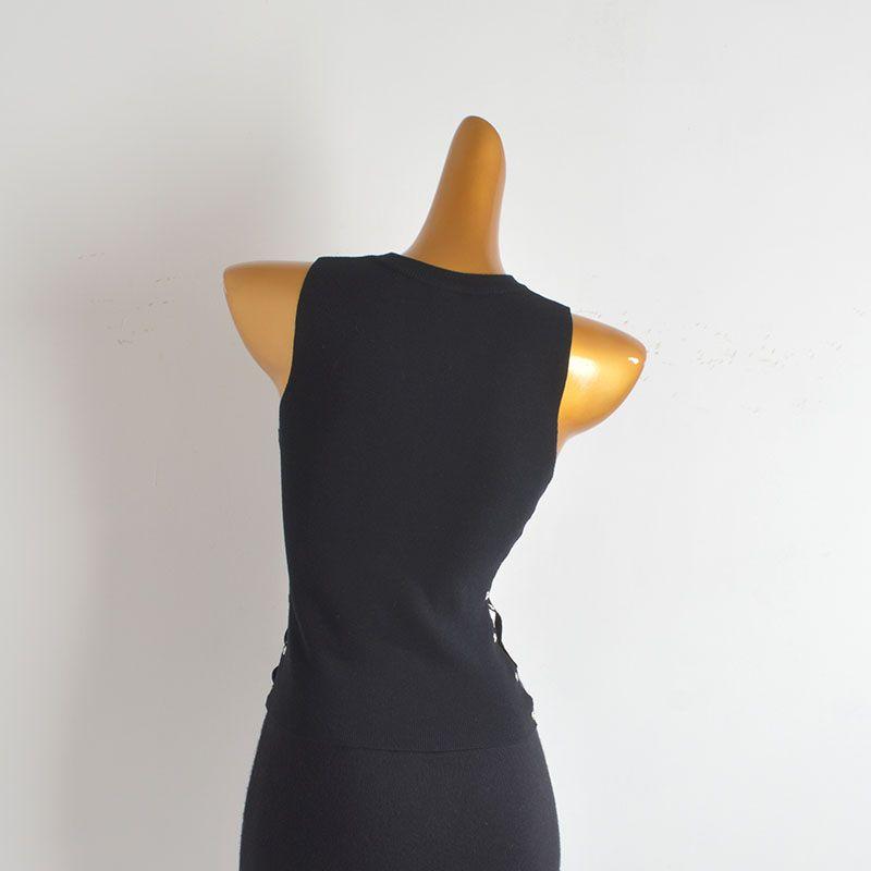 Stylish Exquisite Rhinestone Bows Knitting Vest Women's Summer New Arrival Silm Bilateral Cut Out Bottoming Shirt Tops