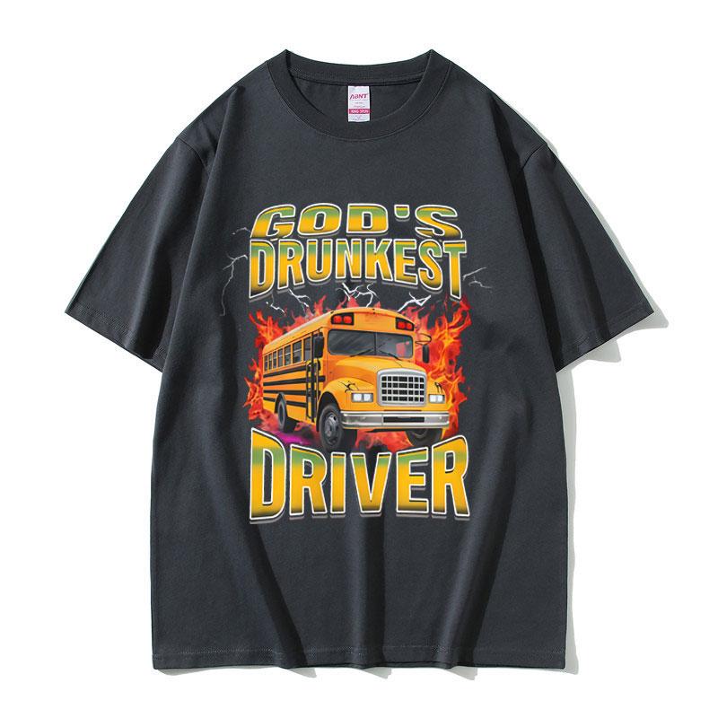 Gods Drunken Driver Funny Meme Tshirt Men Casual Humor Oversized Short Sleeve Tops T Shirts Male Vintage 100 Cotton Tshirts
