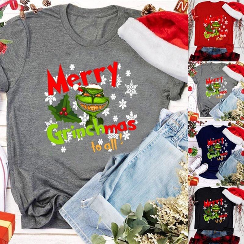 Women Christmas Grinch Short Sleeve T-shirt Tops With Trendy Crew Neck Design