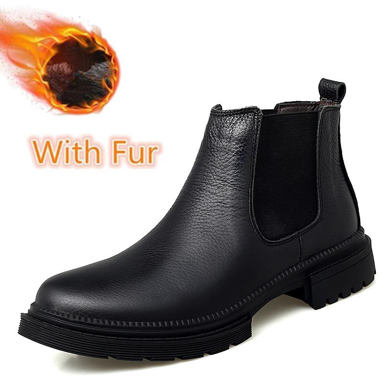Fashion Genuine Leather Mens Chelsea Boots Slip On Male Casual Footwear All-match High Quality Ankle Boots Vintage Style Business Botas