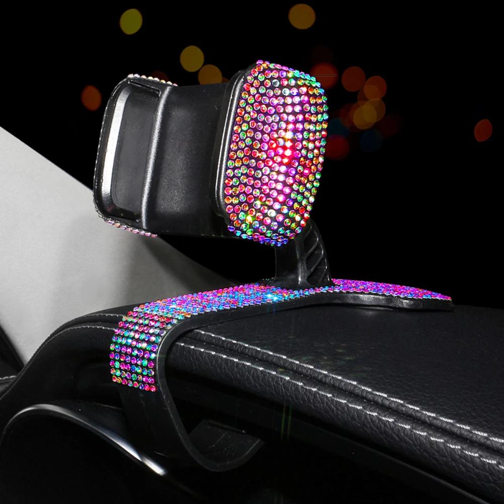 Diamond Crystal Car Phone Suction Cup Holder Fixed Multifunction Rotating Mobile Phone Mount Bracket Decor Car Bling Accessories