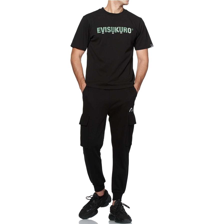 Evisu T-Shirts Men's Black Crew Neck Moderate Straight Fit 2EAGNM0TS609XX