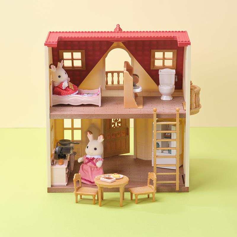 Sylvanian Families Chocolate Rabbit Family's Two-Story House with Mailbox - Complete Playset
