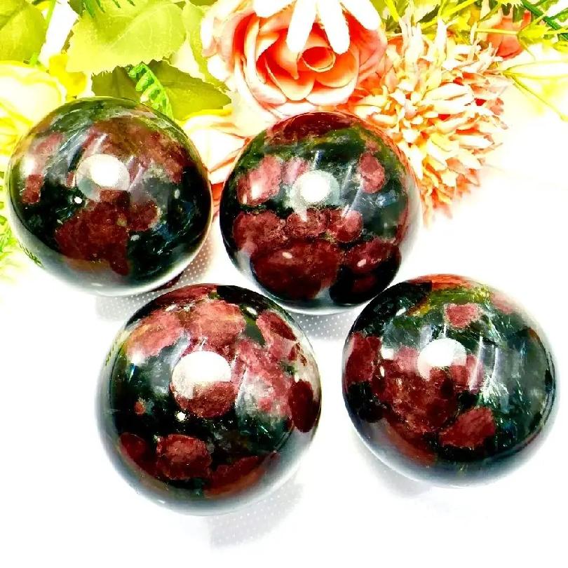 1pc Natural Garnet Astrophyllite Crystal Sphere Meditation Fengshui Healing Crystal Gift Reiki Gemstone Ball Home Decoration