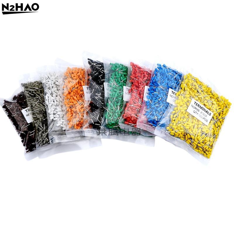 1000Pcs E0508 E7508 E1008 E1508 E2508 Ring Sleeve Tubular Crimp Terminals Electrical Wire Cable Ferrules Connectors