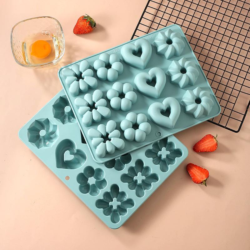 Heart & Flower Silicone 12-Cavity Cookie Mold for Baking