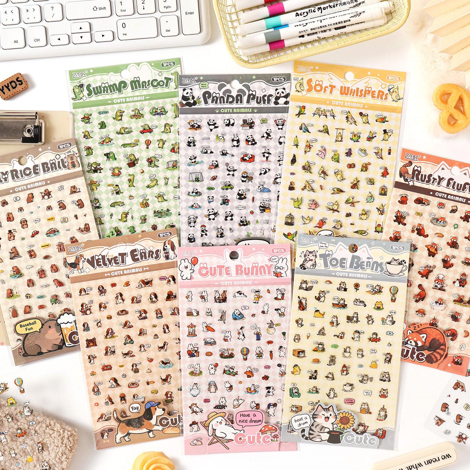 ZABC Cute Pet Gathering Series Stickers - 8 Styles for Animal Journal Decoration