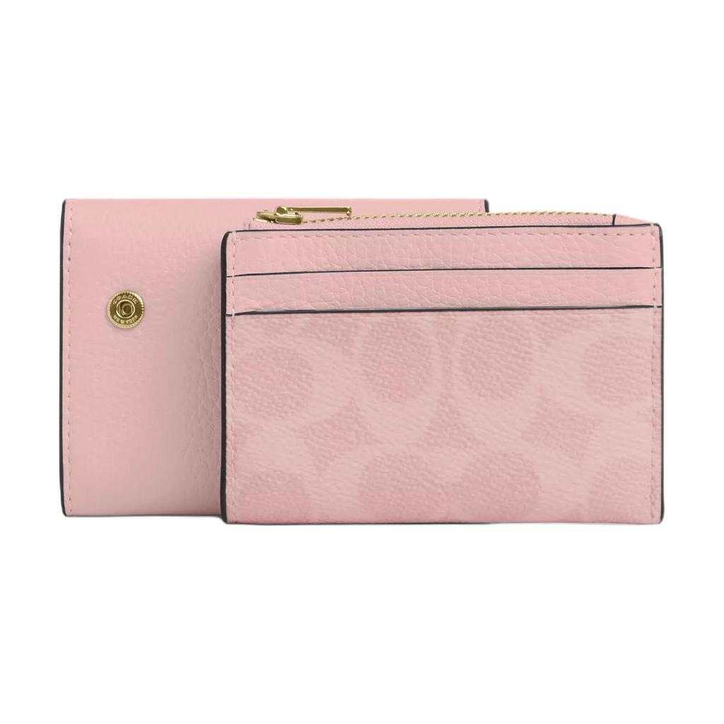 New COACH Coated Canvas Wallet Mini Women's Gold & Pink CZ034-IMPO