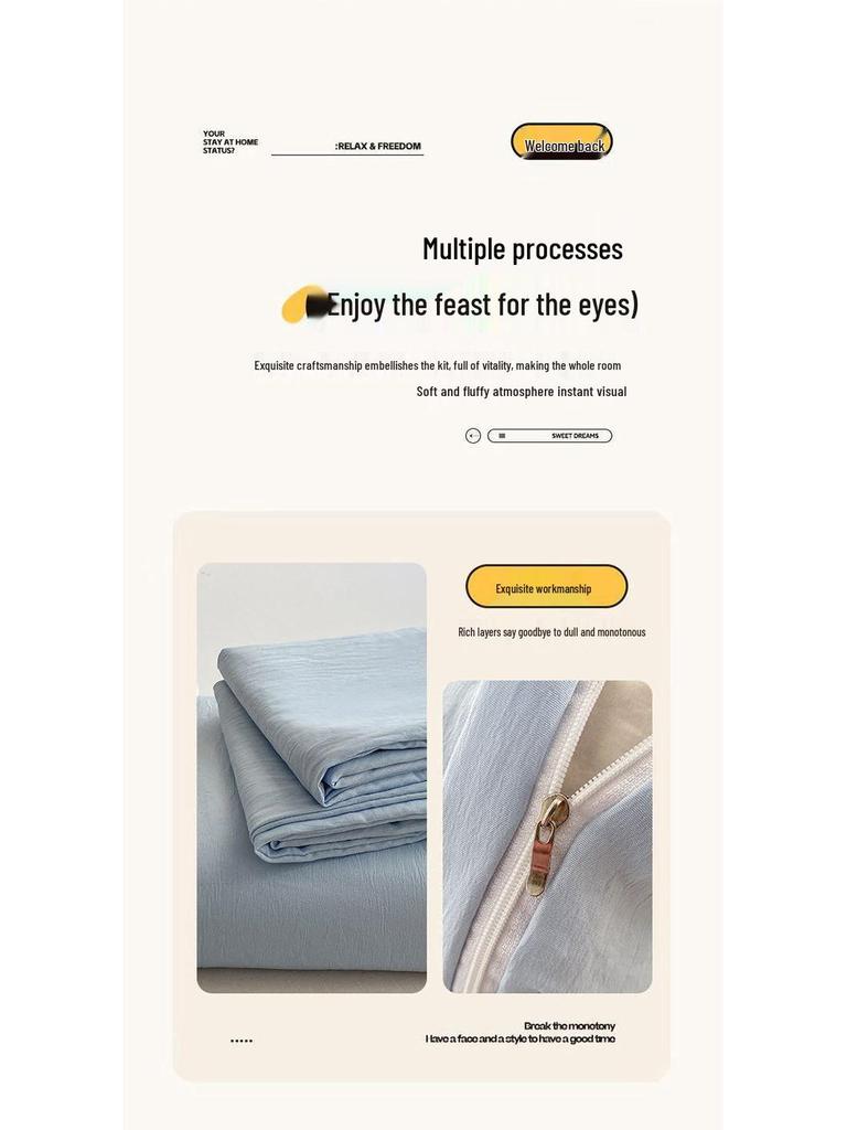 G5Z Cotton Bedding Set - Simple Solid Color, 3 or 4-Piece Options for Double or Single Bed
