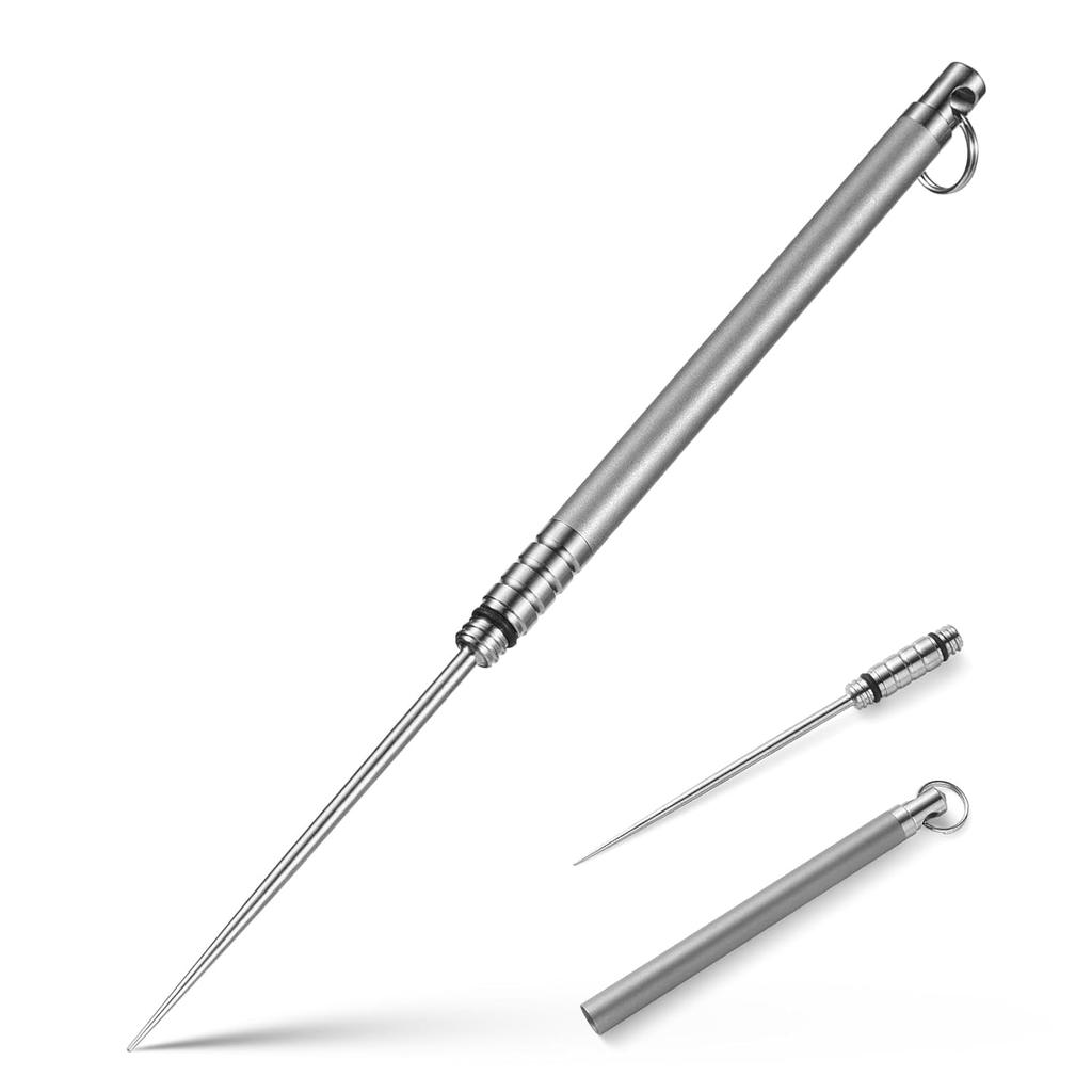 Titanium toothpick portable assembled mini detachable lightweight rust-resistant fruit pick case (detachable 73mm-titanium gray) washable reusable EDC