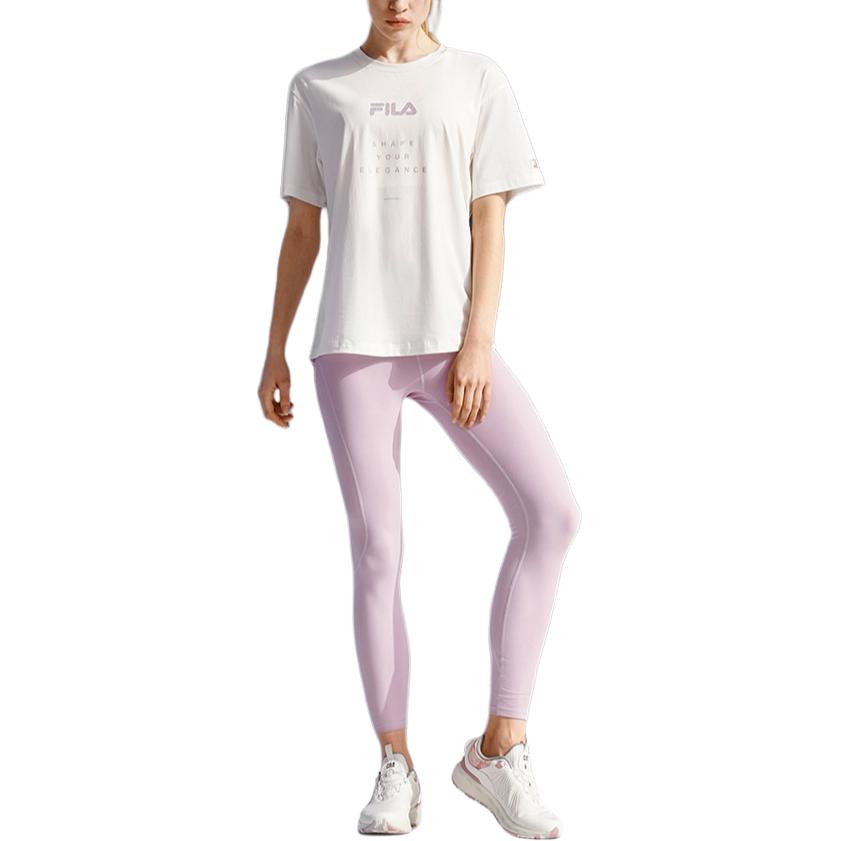 Fila Athletics Solid Color Casual Sports Fitness Crew Neck Short Sleeve Drop Shoulder T-Shirt Women Tops Off-White A11W221107F-WT
