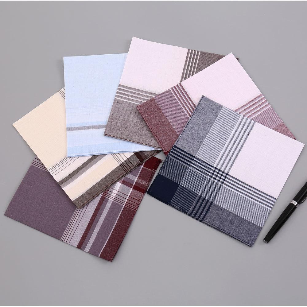 12Pcs Pure Cotton Men's Plaid Handkerchief Business Suit Pocket Towel Thin The Elderly Satin Sweat Wipe 38*38cm