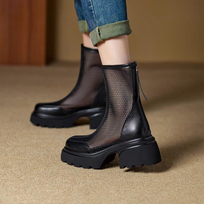 Black Gothic Style Platform Ankle Boots for Women Thick Bottom Breathable Summer Boots Woman 2025 Punk Chunky High Heels Booties