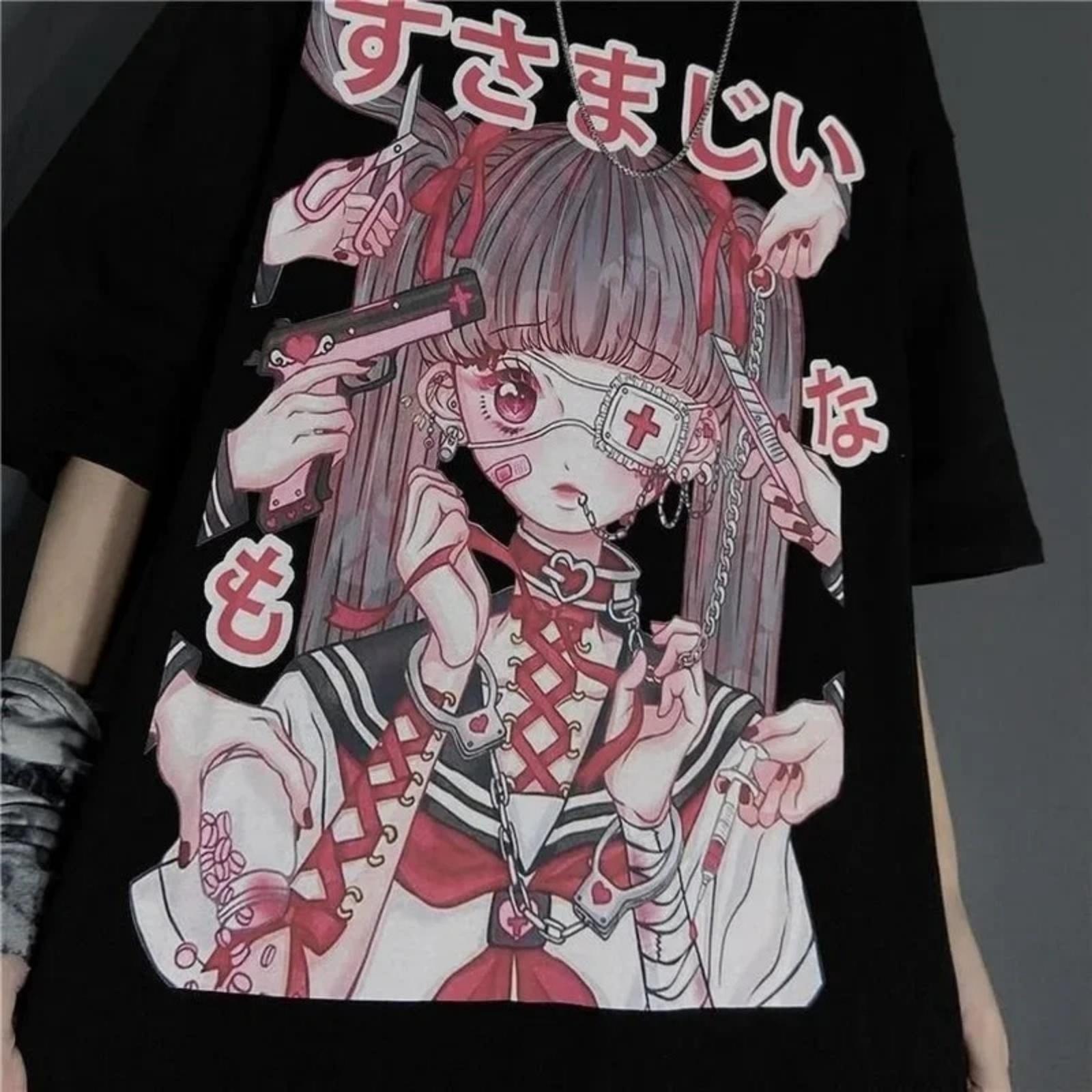 

Anime Gothic Women T-shirts Harajuku Punk Grunge Short Sleeve T Shirt Fashion Blouses Streetwear Tops Graphic T Shirts XXXXXL різнокольоровий