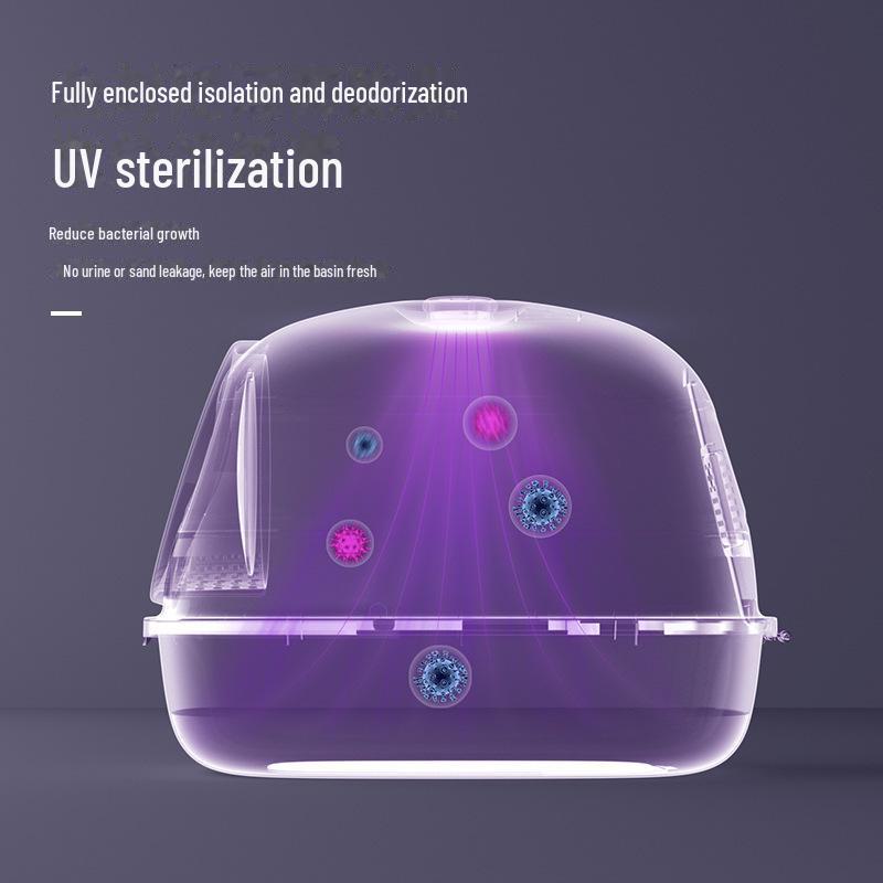 Fully Enclosed Oversized Cat Litter Box with One-Button Folding, Sterilization, and Deodorization.
