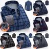 Männer Herbst Winter Business Hemd Revers Langarm Einreiher Formale Hemd Slim Fit Plaid Print Dicke Fleece Futter Hemd tops