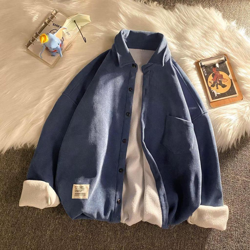 Langarm-Cordhemd für Herren: Trendy, Loose-Fit, Plus Velvet, Warm, Vielseitig Herbst/Winter Top Jacke