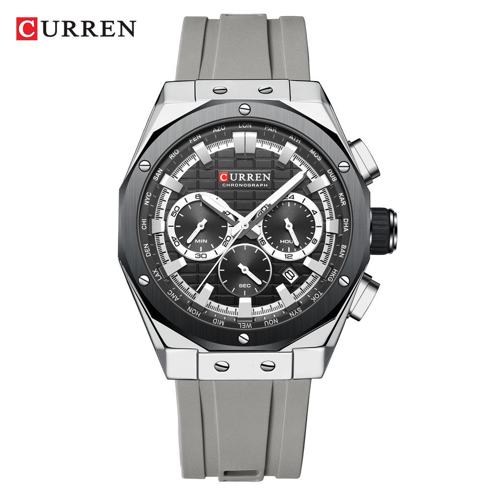 Curren 8464 Men s Quartz Three-Eye Calendar Rubber Strap Watch