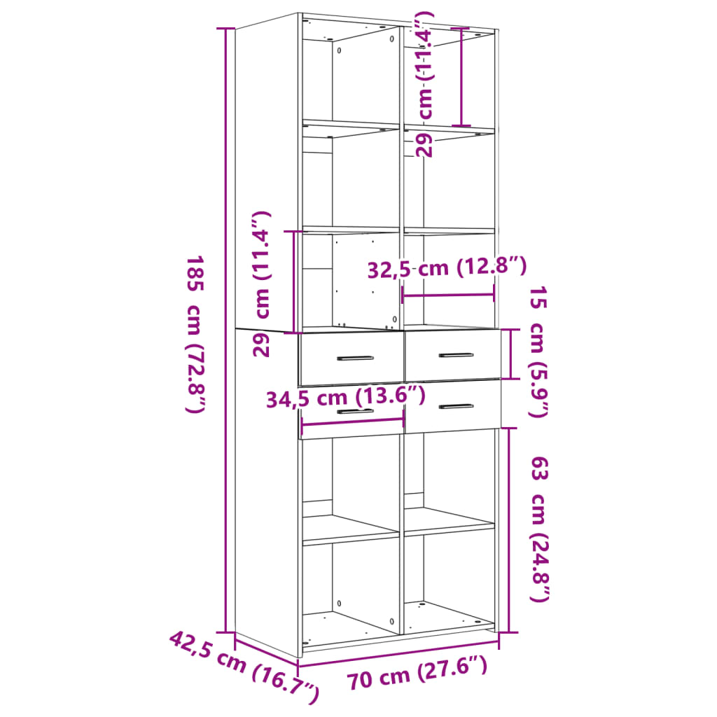 Highboard Gray Sonoma 70x42.5x185 cm Particleboard