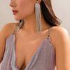 Light Luxury Diamond-Encrusted Tassel Chain Stud Earrings For Women, Fashionable And Exaggerated Long Full Diamond New Year'S Earrings