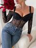 European & American Sexy Lace Patchwork Strappy Black Bodysuit