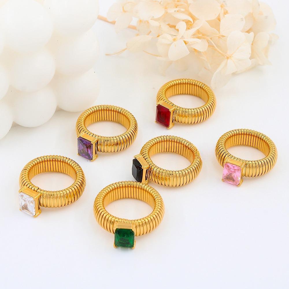 New Personality Luxury Colour Inlay Zircon Elasticity Adjustable Stainless Steel Rings for Women Fashion for Women Jewelry Gifts