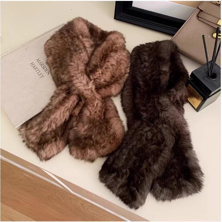 Temperament Versatile Snow Rabbit Fur Scarf Female Is Imitation Sable Woven Real Fur Collar Winter Plush Fashion Scarf